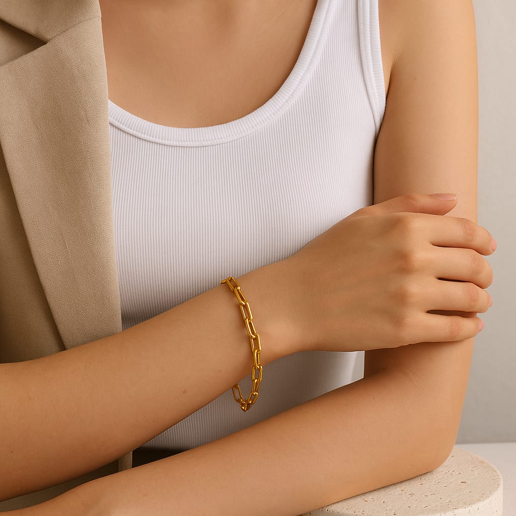 18k Gold Filled Paperclip Bracelet - 6 + 1 In or 7 + 1 in Adjustable Length - Acuarela Jewelry