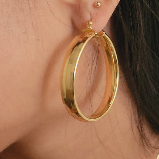 Kalea Flat Gold  Hoop, Light weight Hoop, Big Hoop Earrings, Medium Hoop Earrings, Small Hoop Earrings