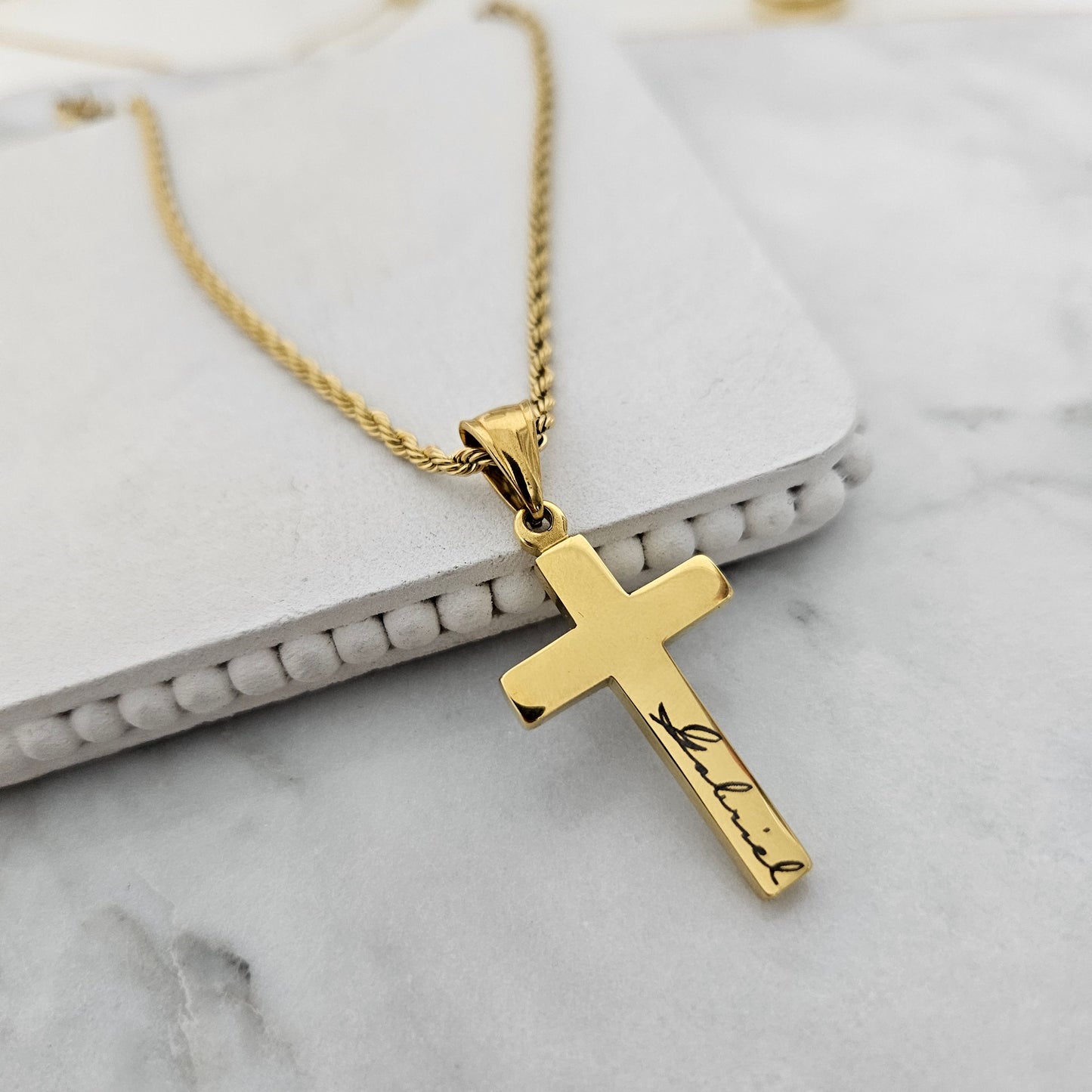 Personalized Cross Necklace Baptism Gift Custom Cross Necklace Personalized Date Gold