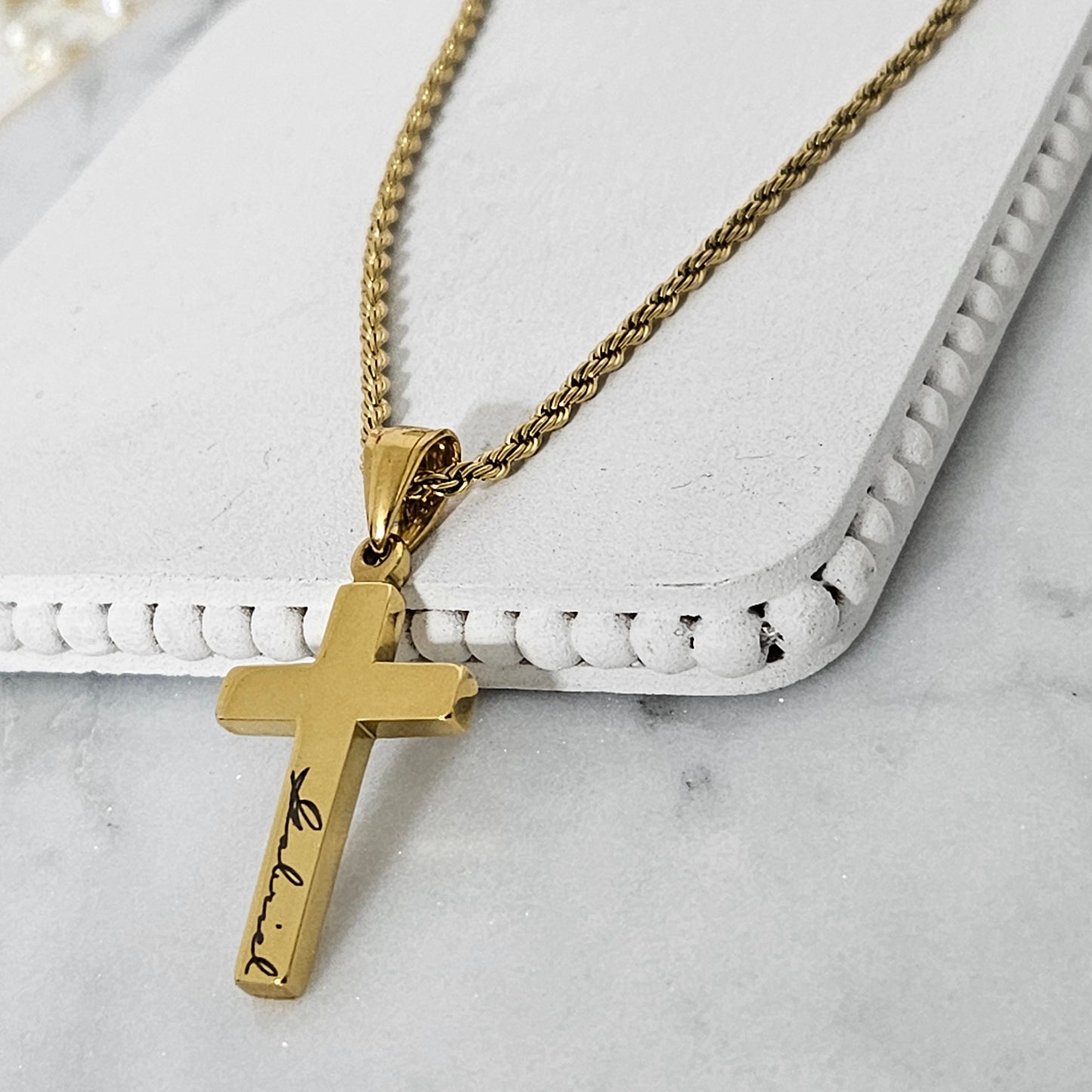 Personalized Cross Necklace Baptism Gift Custom Cross Necklace Personalized Date Gold