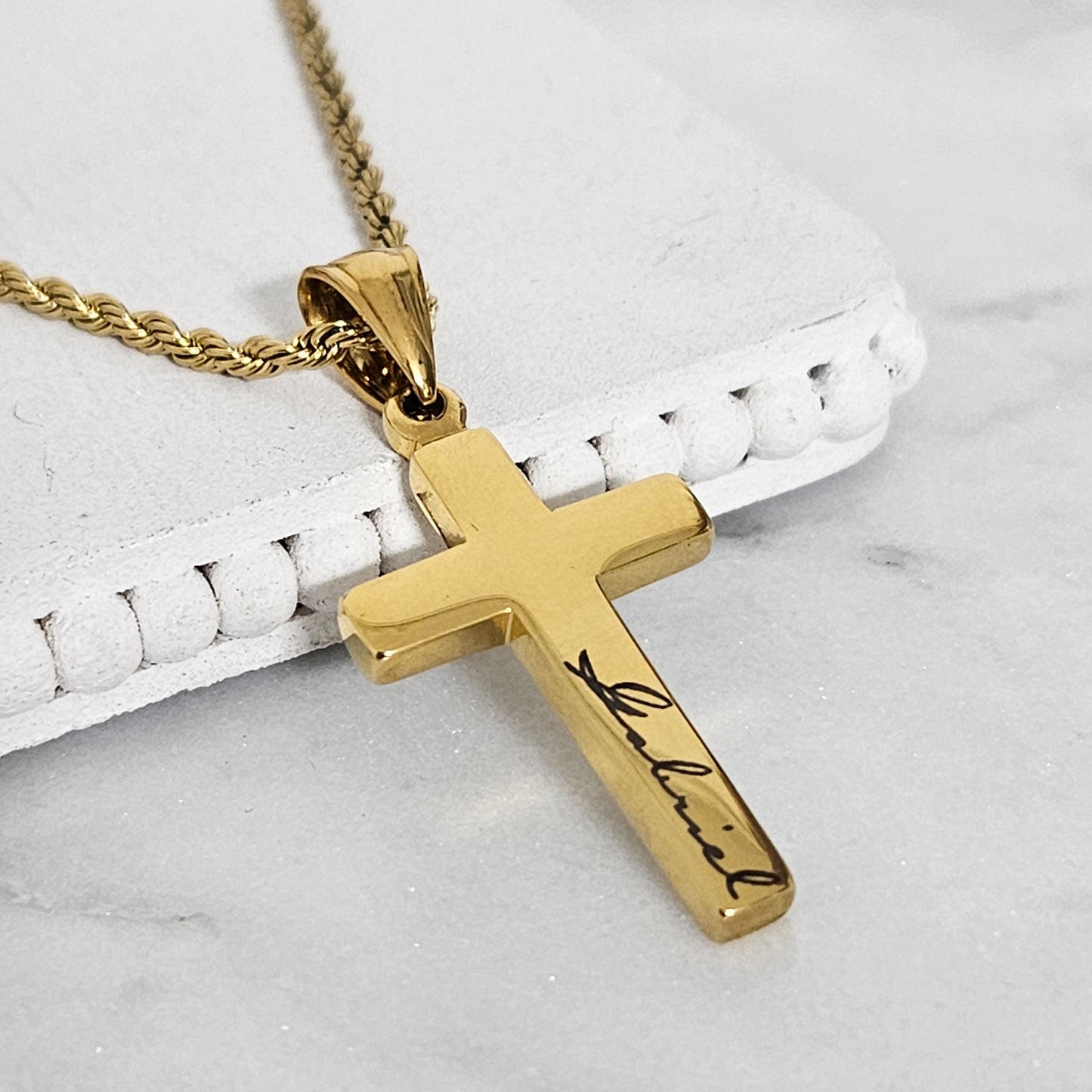 Personalized Cross Necklace Baptism Gift Custom Cross Necklace Personalized Date Gold