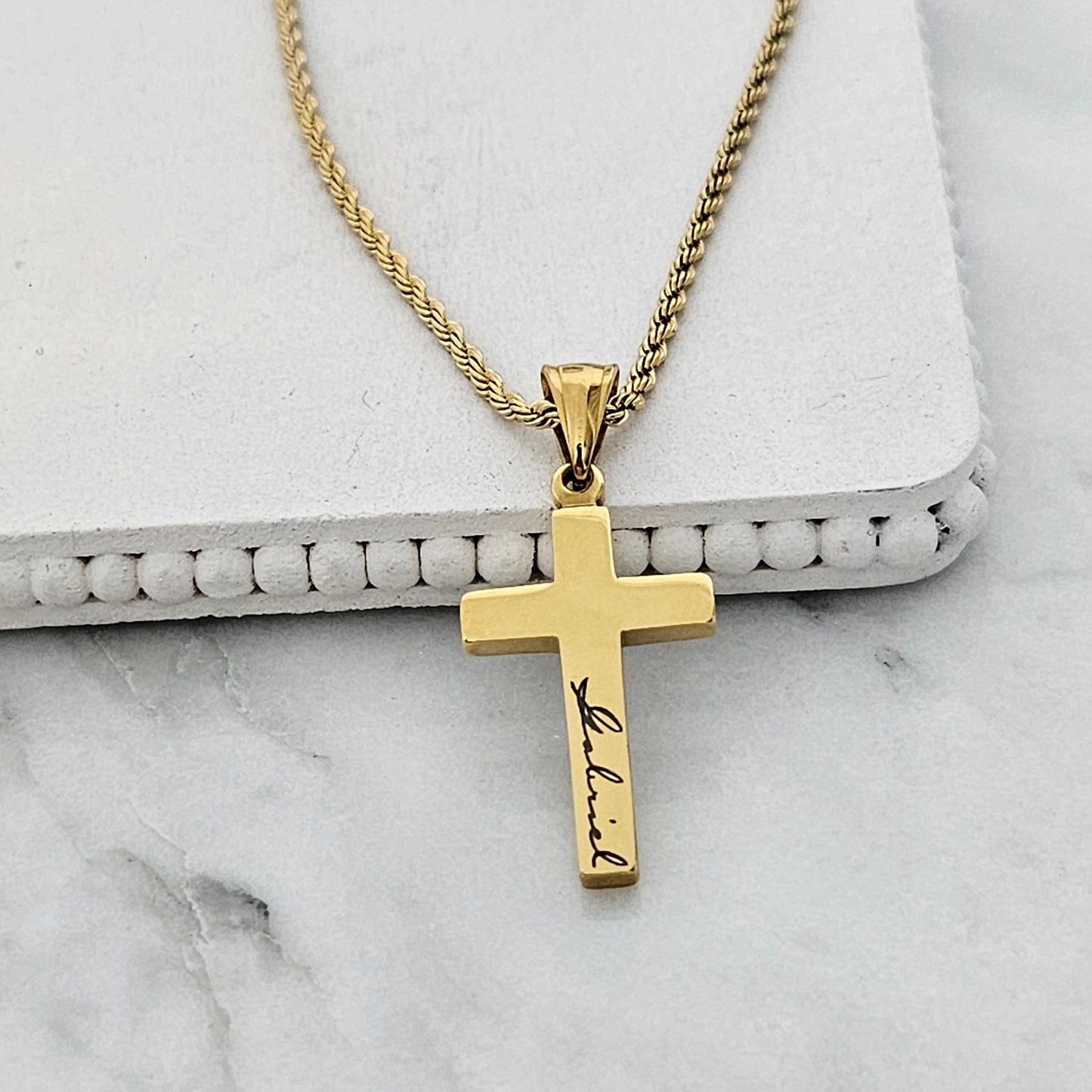 Personalized Cross Necklace Baptism Gift Custom Cross Necklace Personalized Date Gold