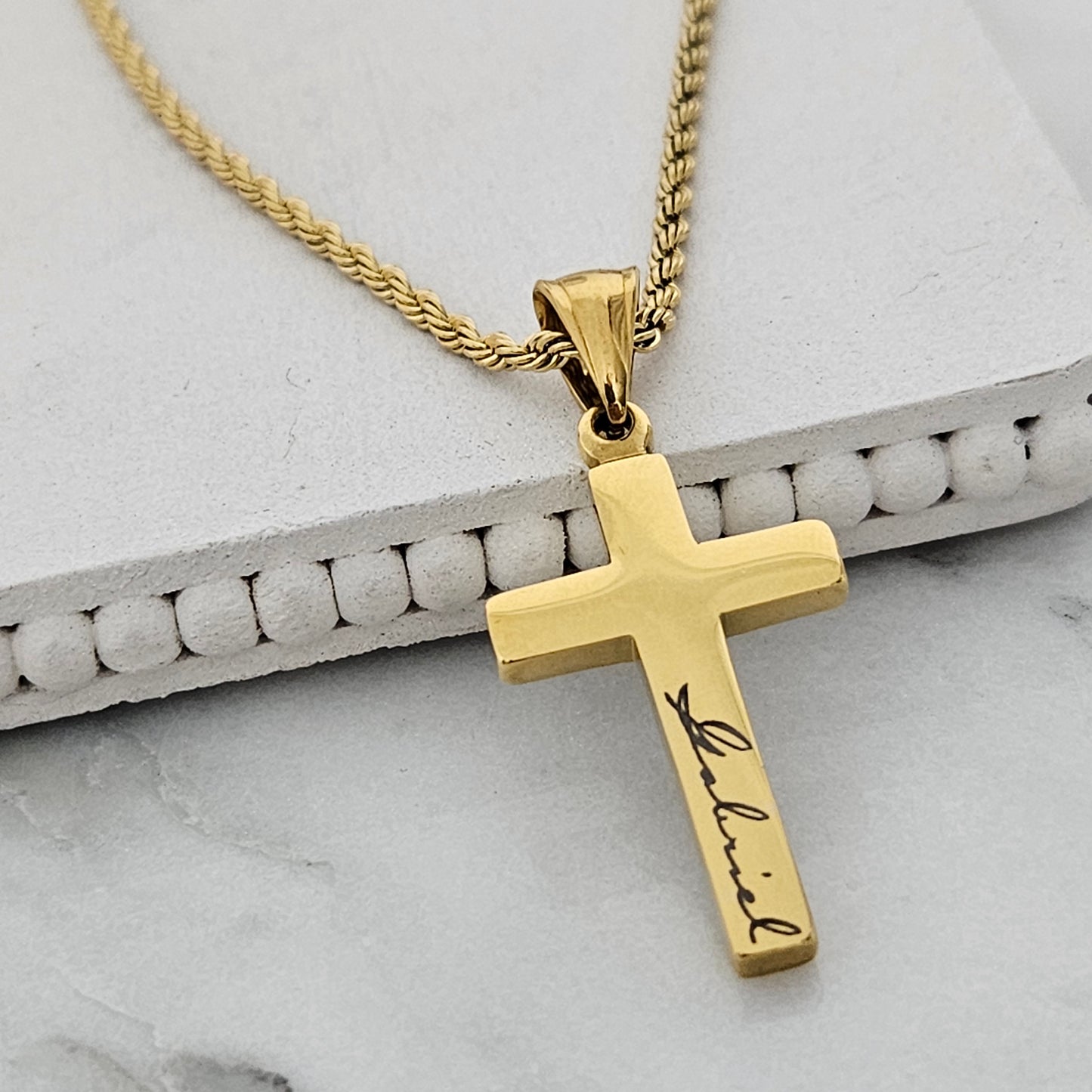 Personalized Cross Necklace Baptism Gift Custom Cross Necklace Personalized Date Gold