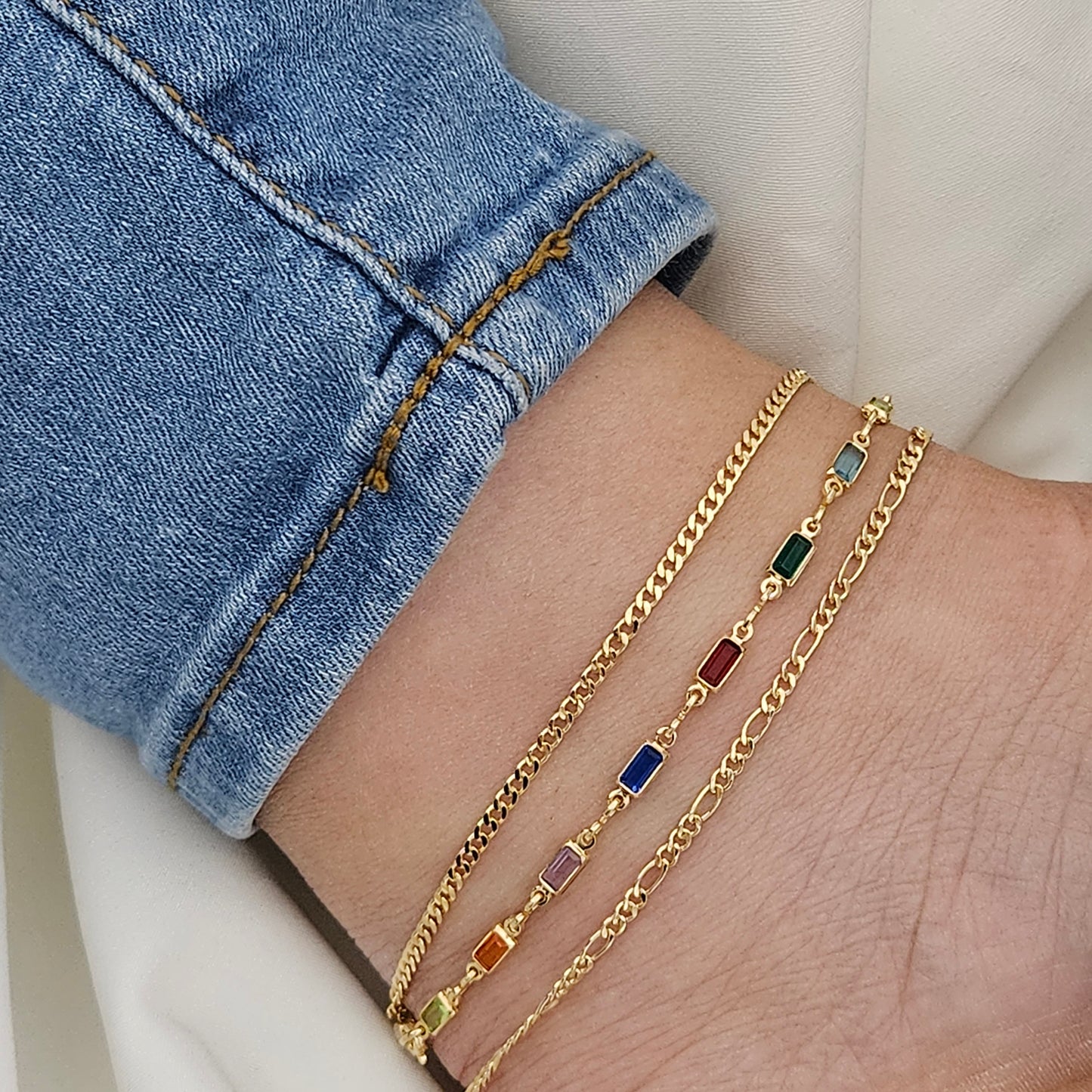 Rainbow Anklet Set 18k Gold Filled Gold Dainty Anklet Crystal Anklet