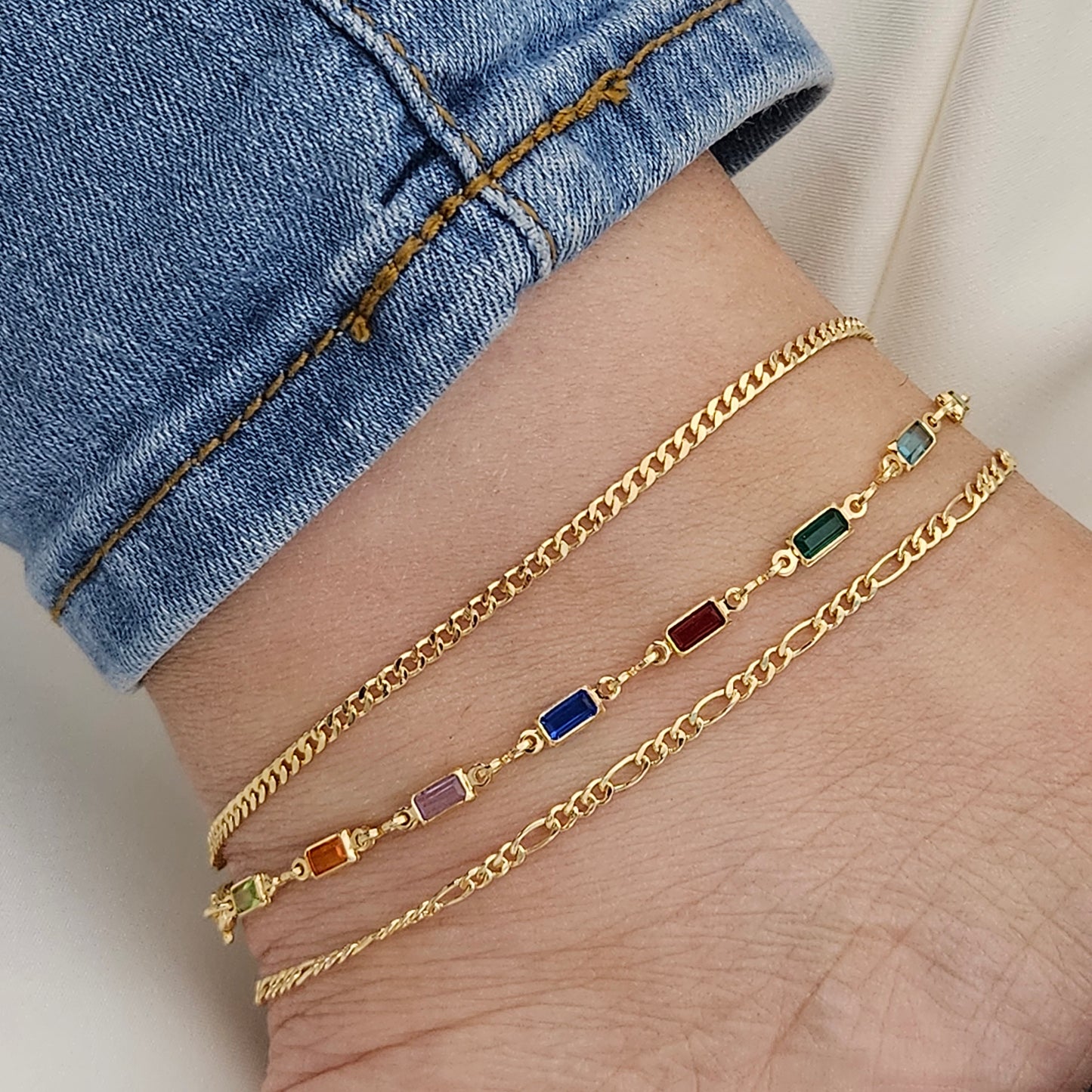 Rainbow Anklet Set 18k Gold Filled Gold Dainty Anklet Crystal Anklet