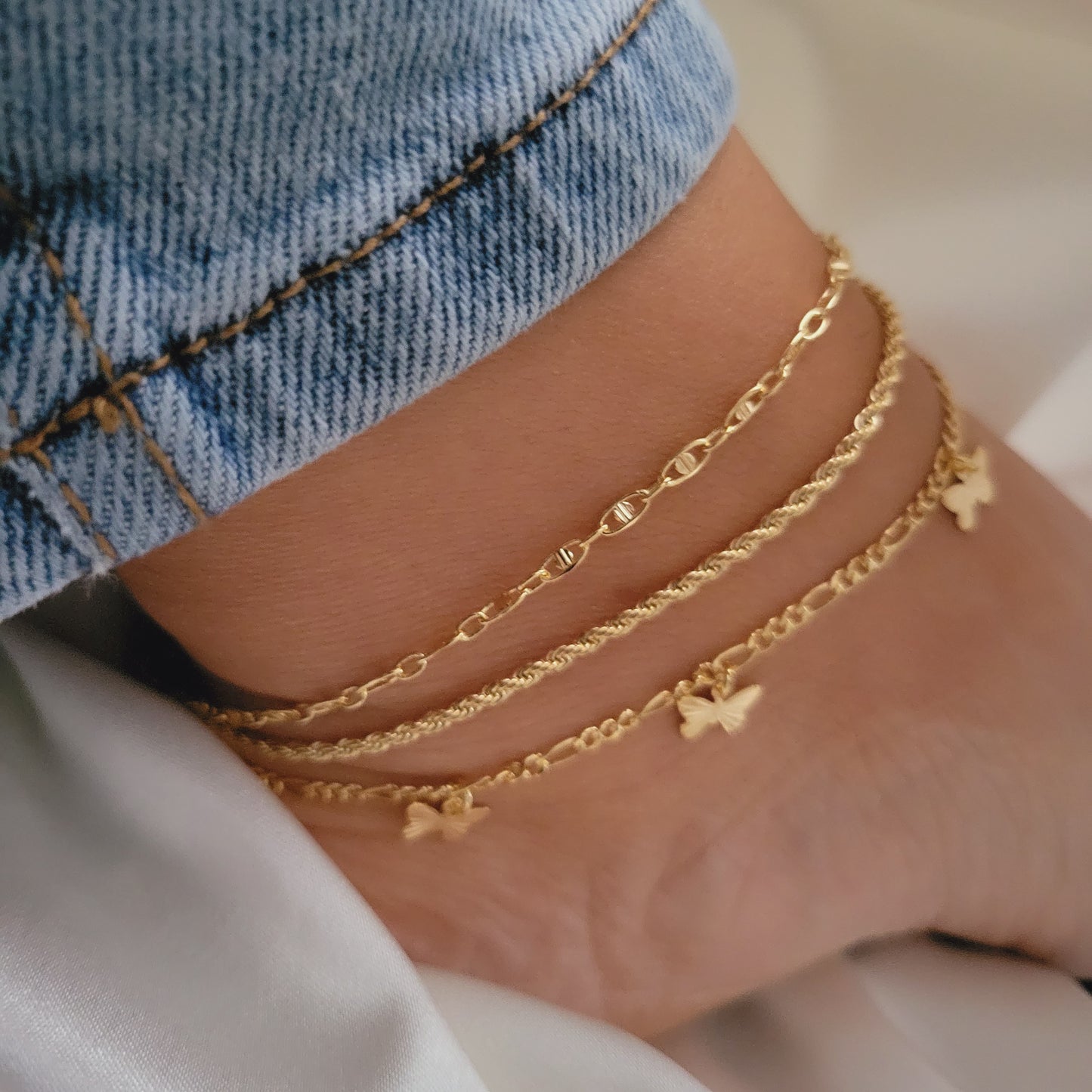 18k Gold Flilled dainty anklet for woman, Butterfly Anklet, Gold Rope Anklet, mariner Anklet