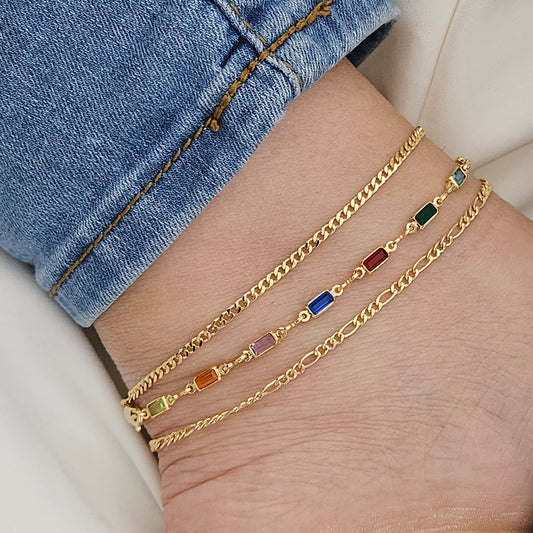 Rainbow Anklet Set 18k Gold Filled Gold Dainty Anklet Crystal Anklet