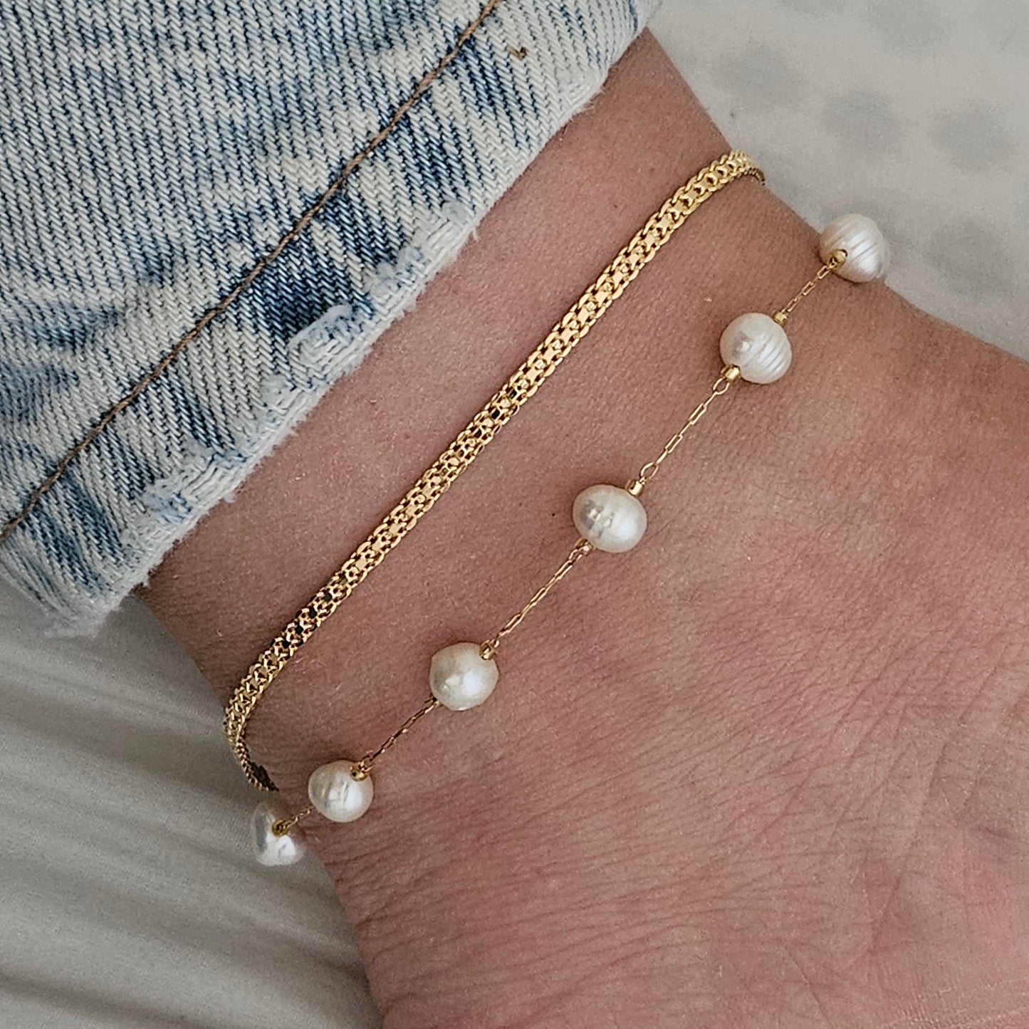 Freshwater Pearl Anklet, Dainty Anklet Bracelet For Woaman, Waterproof Anklet set