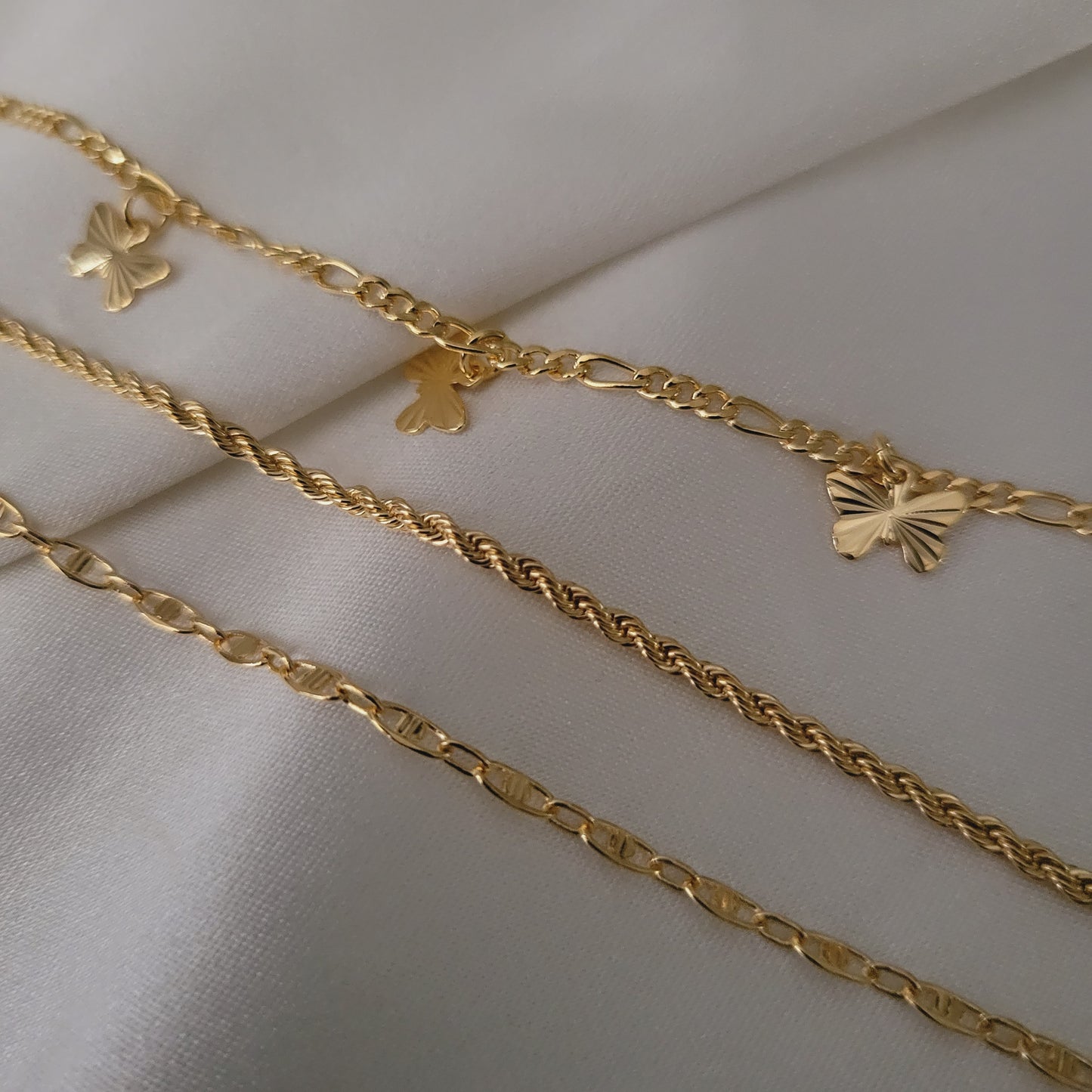 18k Gold Flilled dainty anklet for woman, Butterfly Anklet, Gold Rope Anklet, mariner Anklet