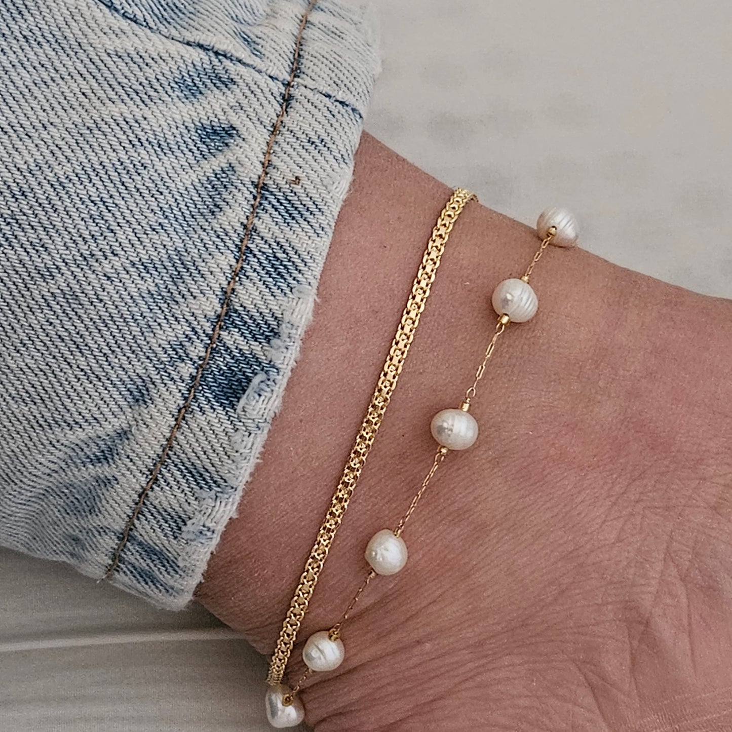 Freshwater Pearl Anklet, Dainty Anklet Bracelet For Woaman, Waterproof Anklet set