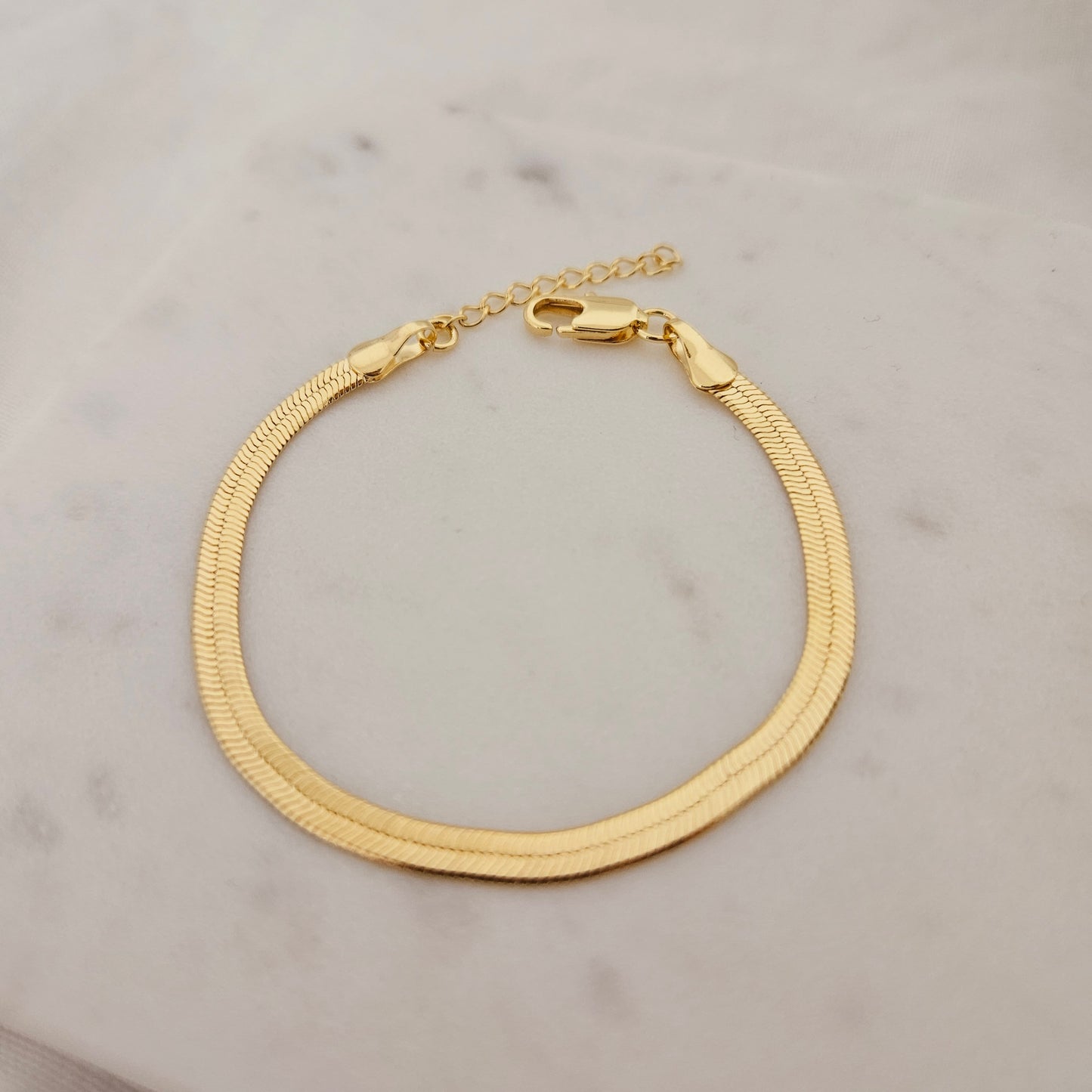 Herringbone Bracelet, Gold Flat Bracelet, 4mm 18K Gold Filled Bracelet