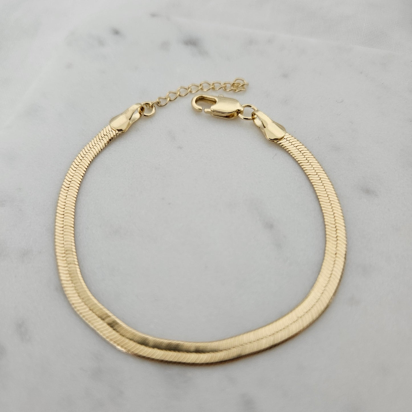 Herringbone Bracelet, Gold Flat Bracelet, 4mm 18K Gold Filled Bracelet