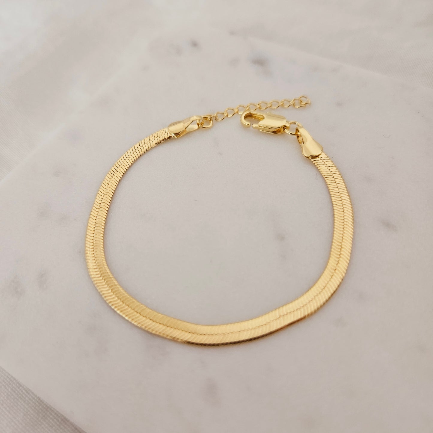 Herringbone Bracelet, Gold Flat Bracelet, 4mm 18K Gold Filled Bracelet