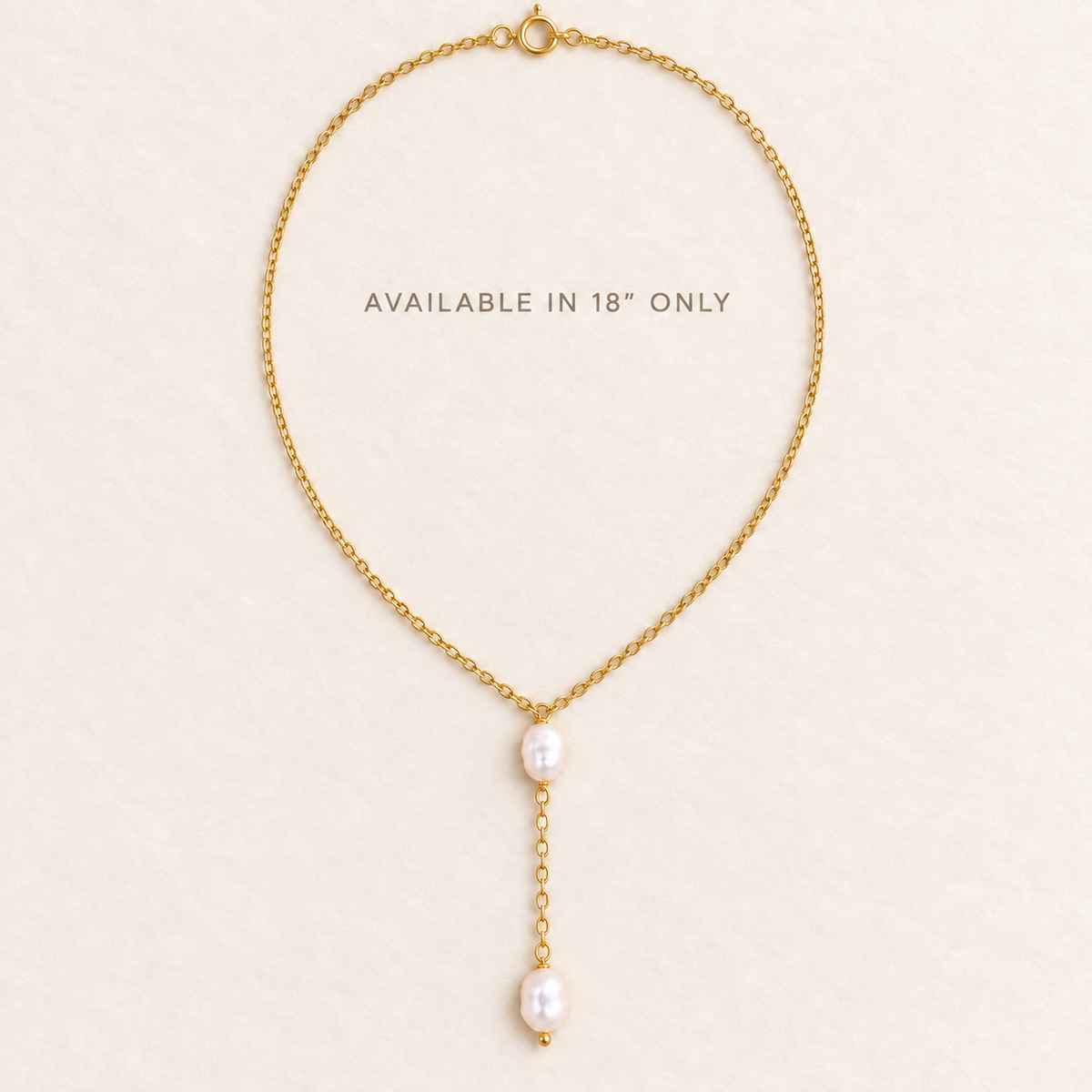 Pearl lariat necklace in 18k gold filled with two freshwater pearls, available in 18 inches