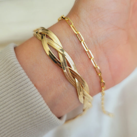 Triple Herringbone bracelet Set Snake Chain Bracelet Triple Twisted Herringbone 18k Gold Filled