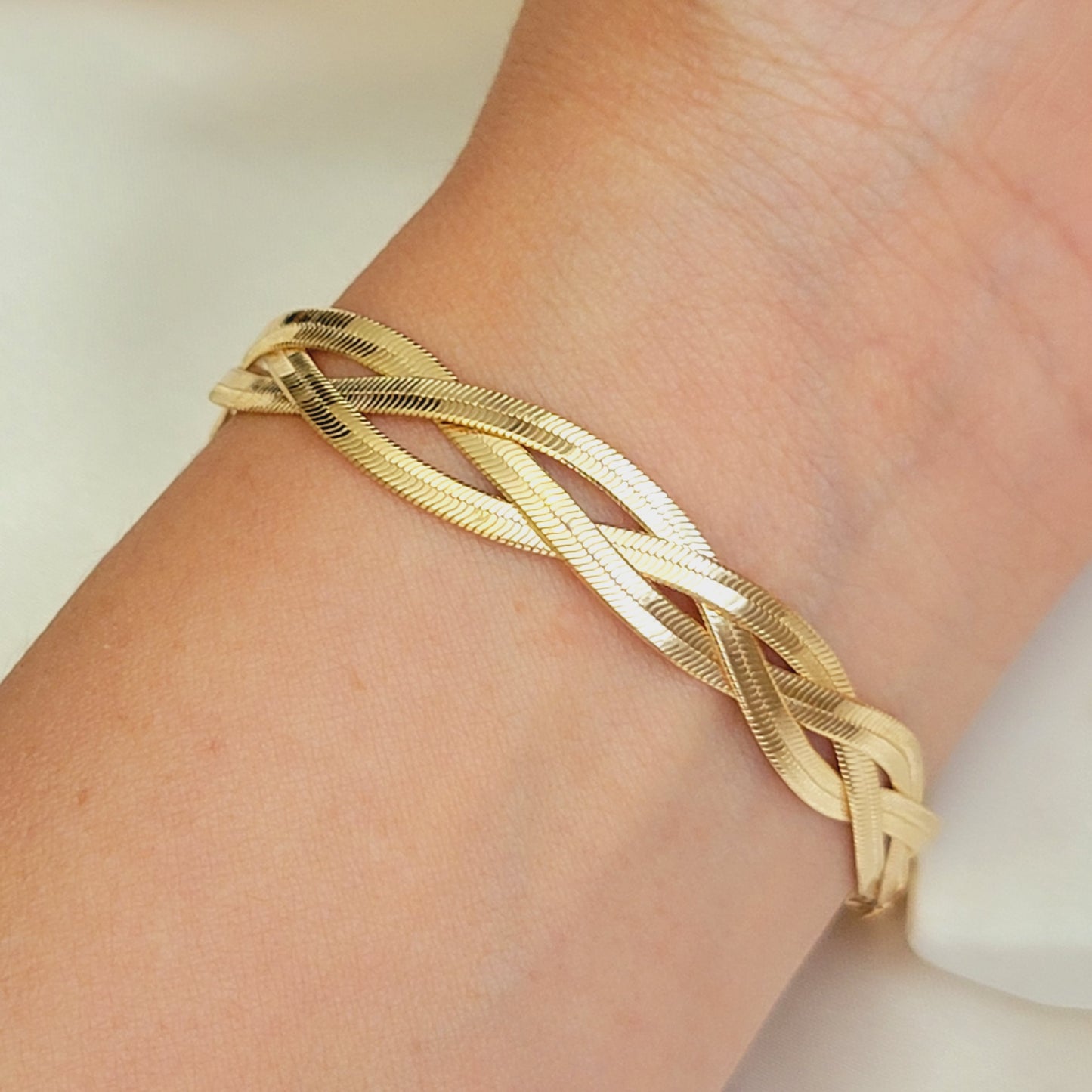 Triple Herringbone bracelet Set Snake Chain Bracelet Triple Twisted Herringbone 18k Gold Filled