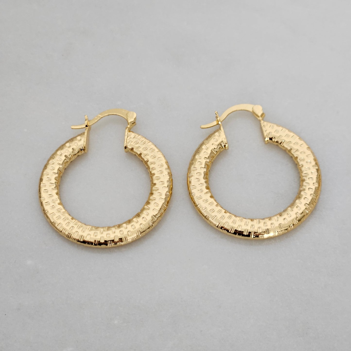 Kalani Non Tarnish Gold Hoop, Light weight Textured Hoops