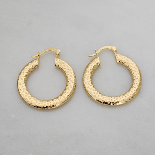 Kalani Non Tarnish Gold Hoop, Light weight Textured Hoops