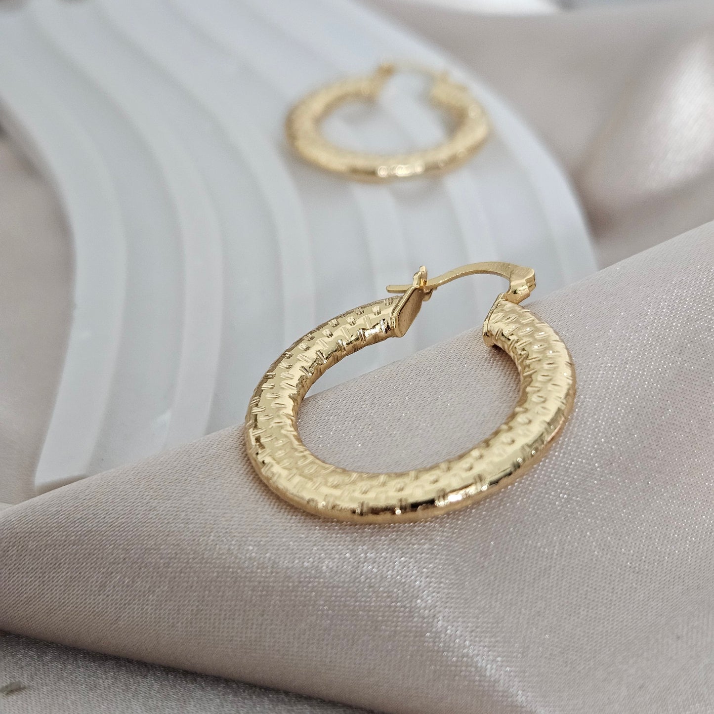 Kalani Non Tarnish Gold Hoop, Light weight Textured Hoops