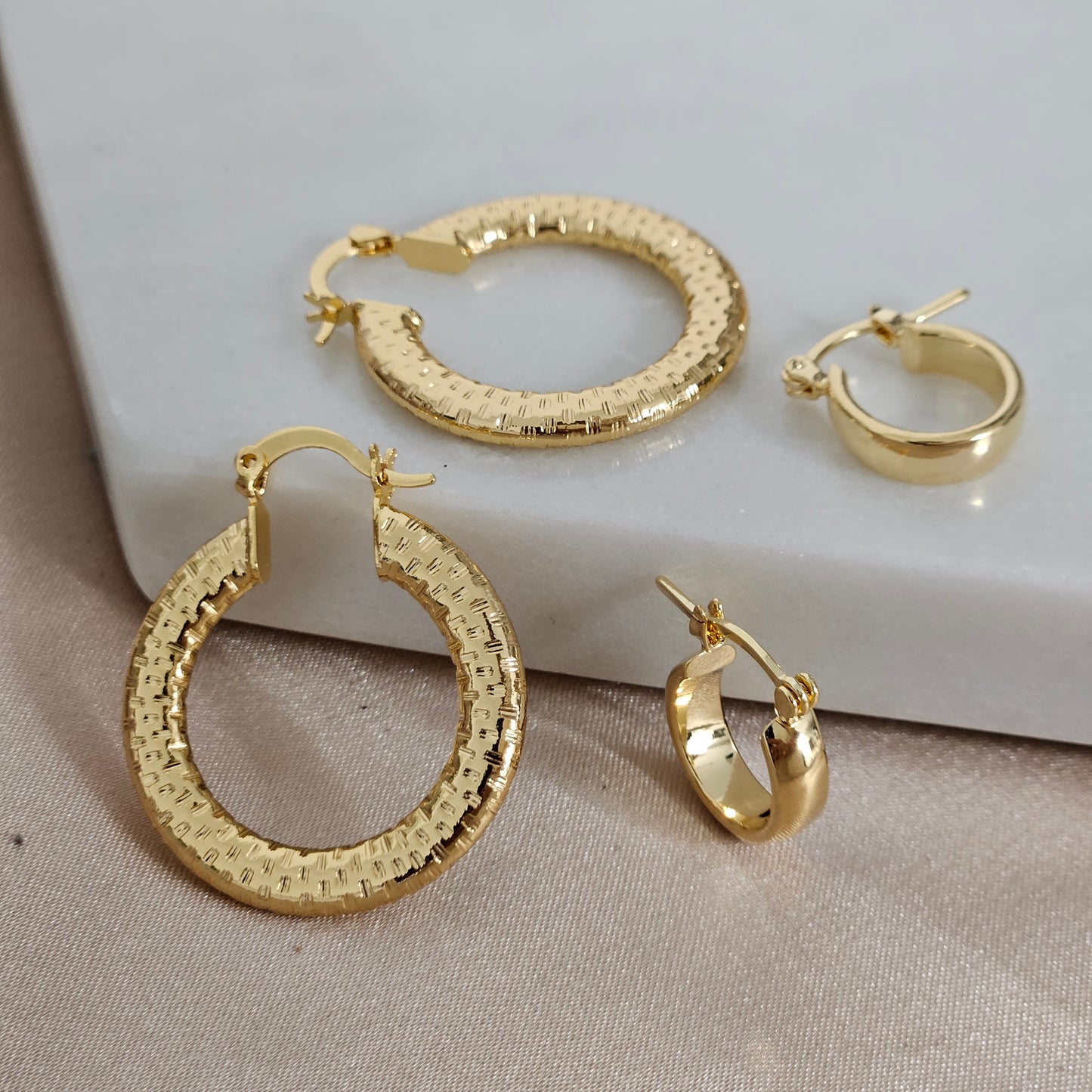 Kalani Non Tarnish Gold Hoop, Light weight Textured Hoops