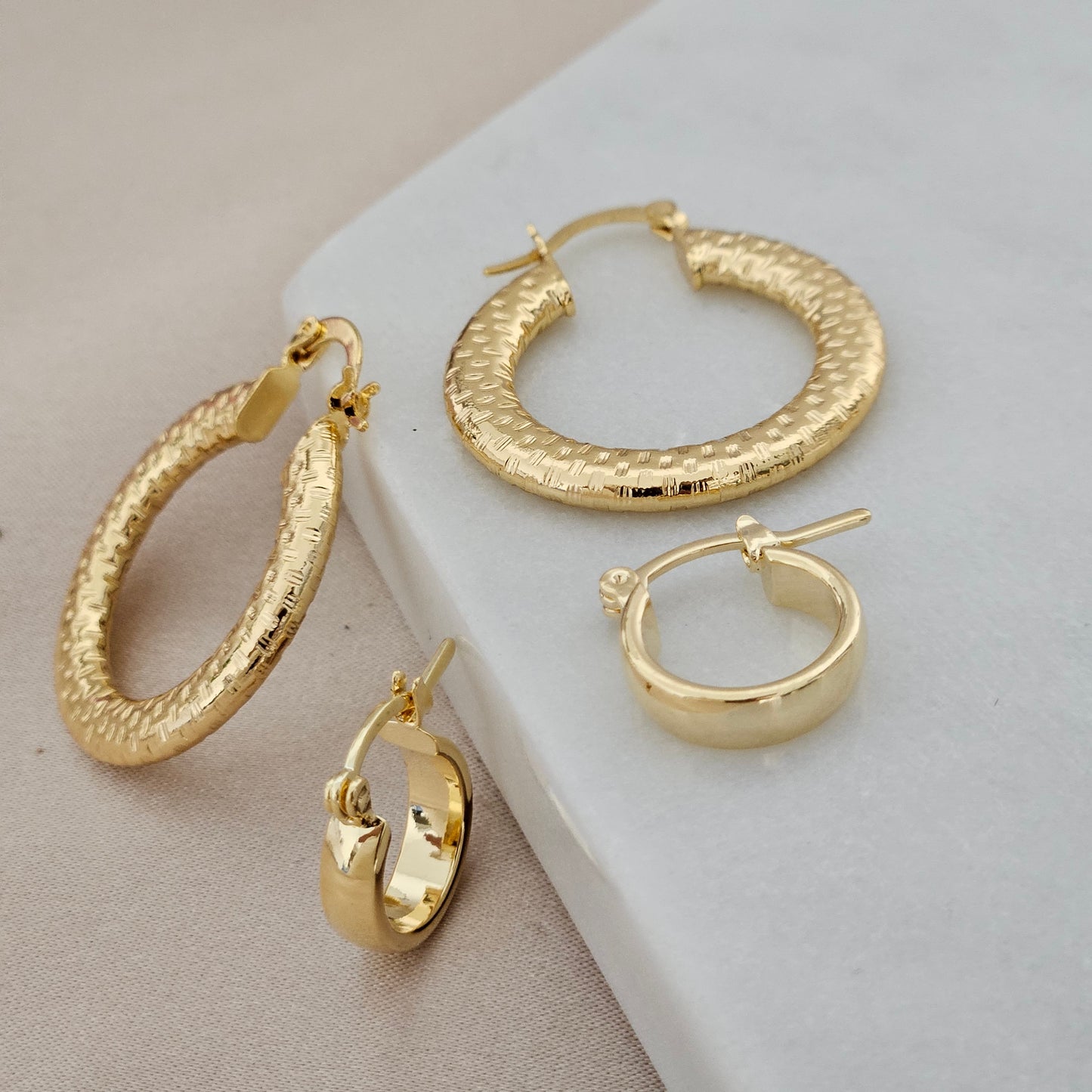 Kalani Non Tarnish Gold Hoop, Light weight Textured Hoops