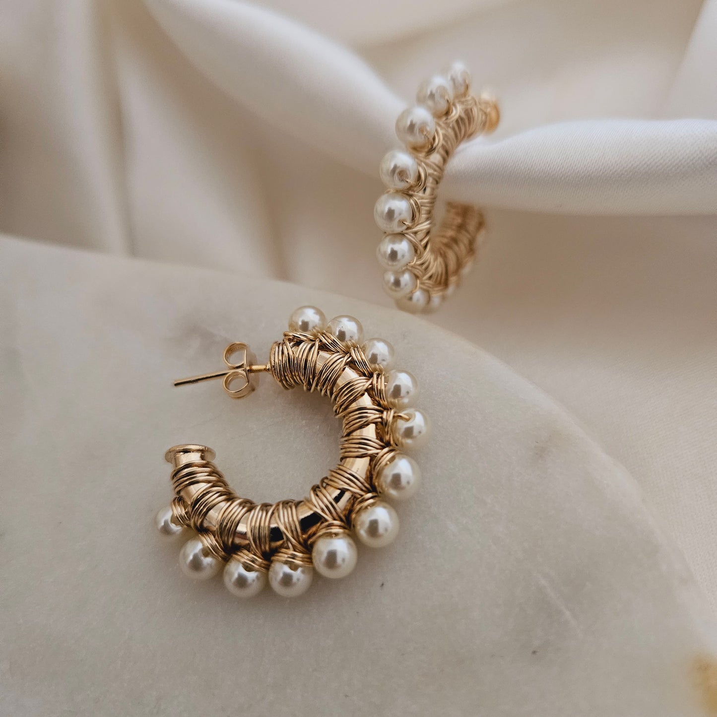 Pearl Hoops Earrings Gold Hoop Earrings  Ball Hoop Earrings