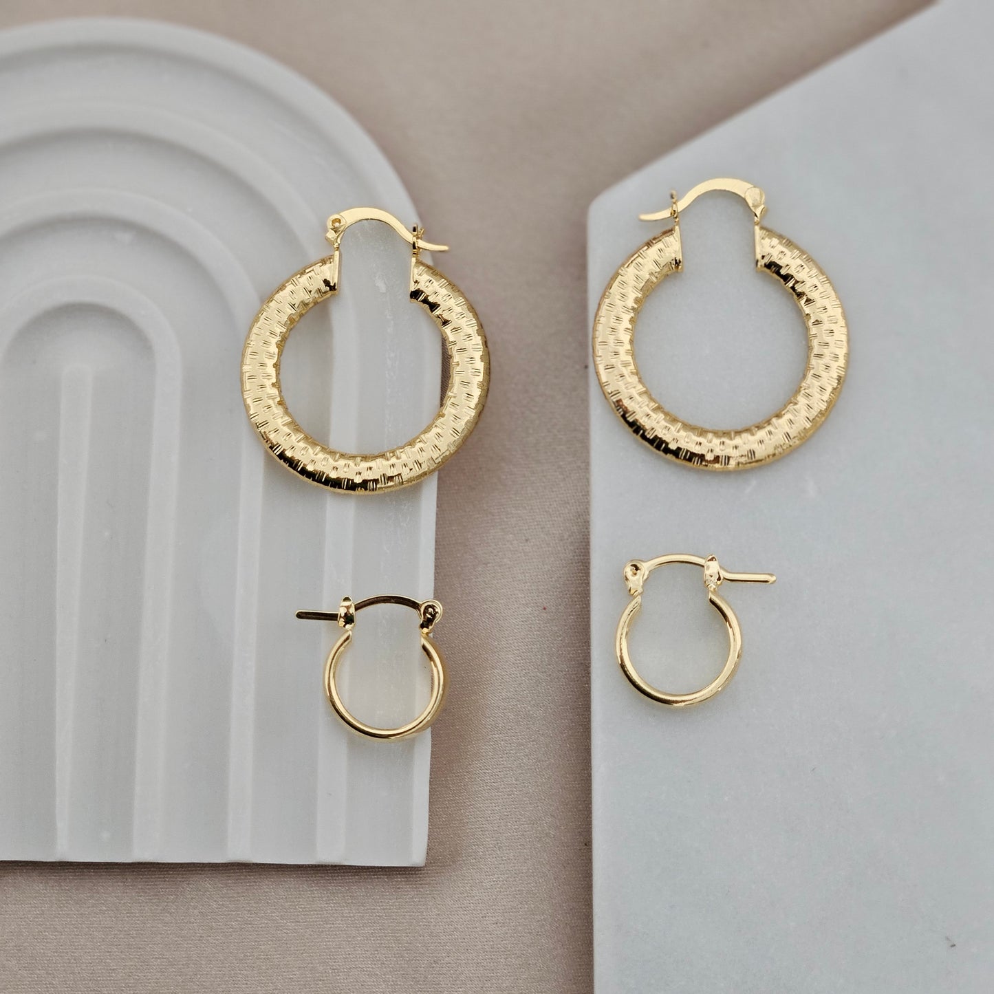 Kalani Non Tarnish Gold Hoop, Light weight Textured Hoops