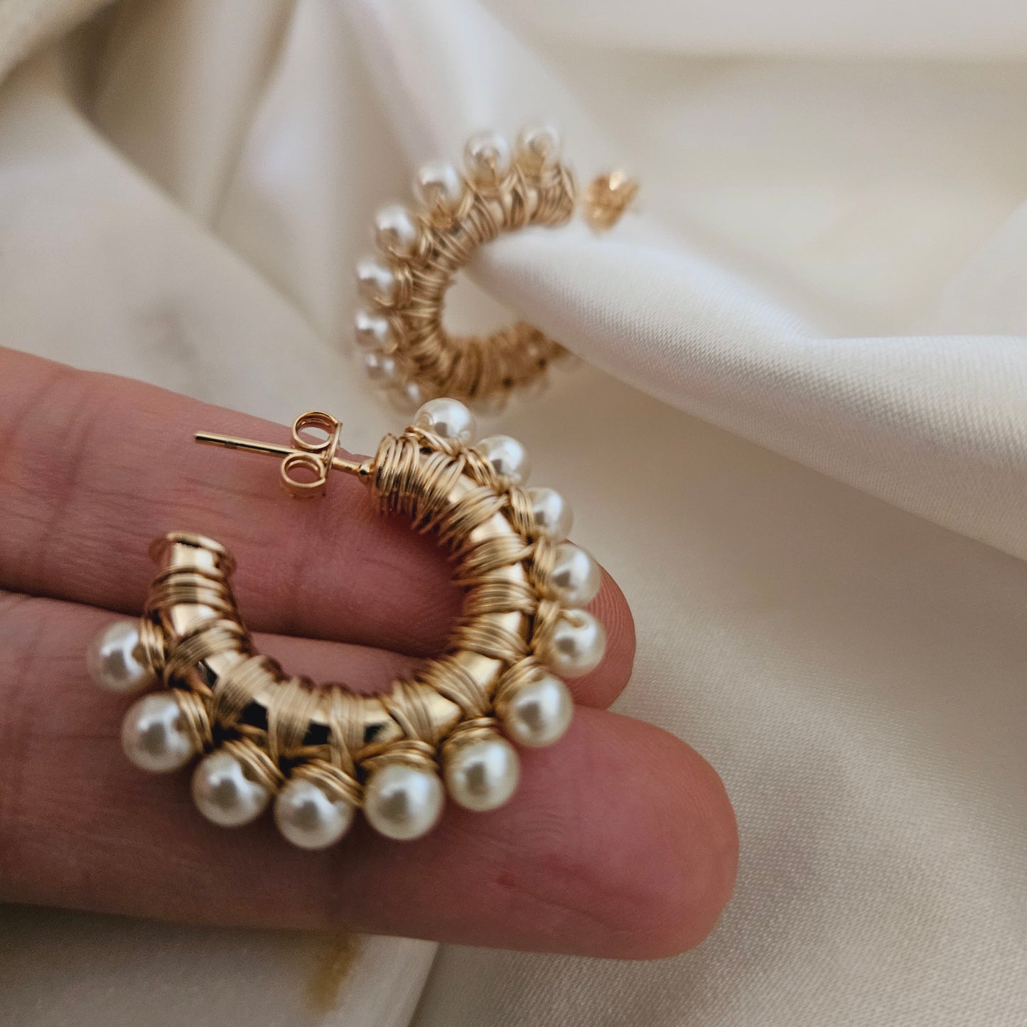 Pearl Hoops Earrings Gold Hoop Earrings  Ball Hoop Earrings