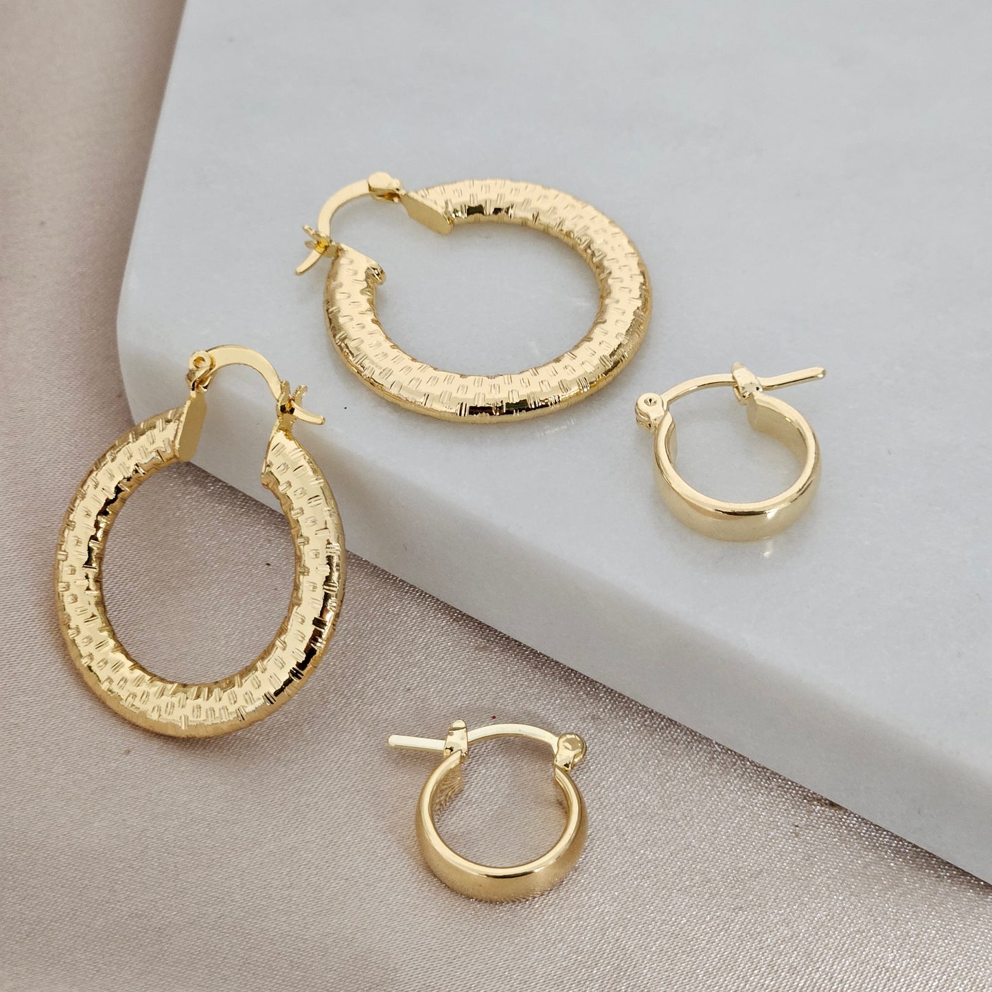 Kalani Non Tarnish Gold Hoop, Light weight Textured Hoops