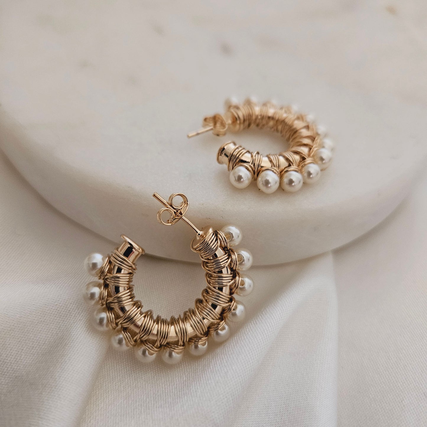 Pearl Hoops Earrings Gold Hoop Earrings  Ball Hoop Earrings