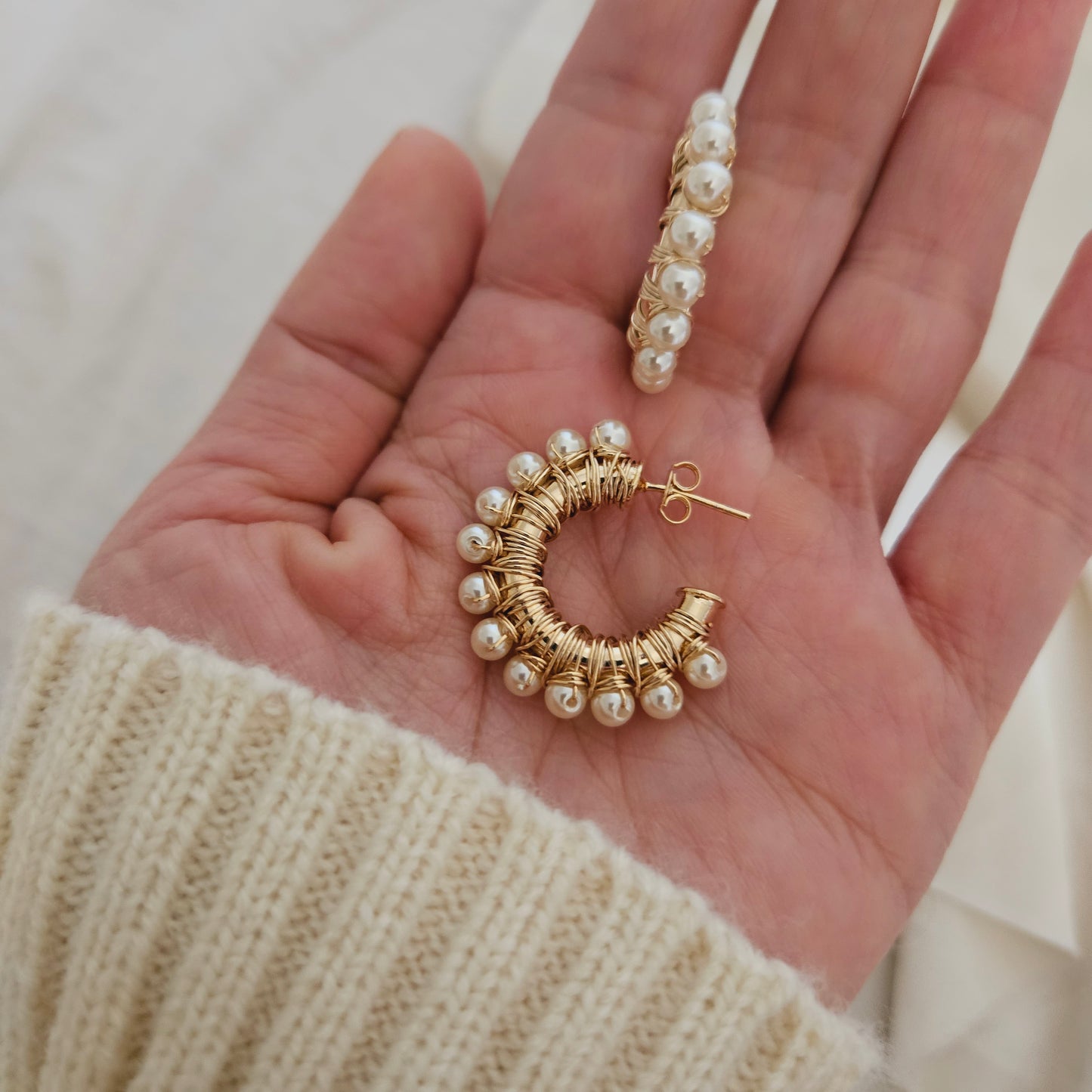 Pearl Hoops Earrings Gold Hoop Earrings  Ball Hoop Earrings