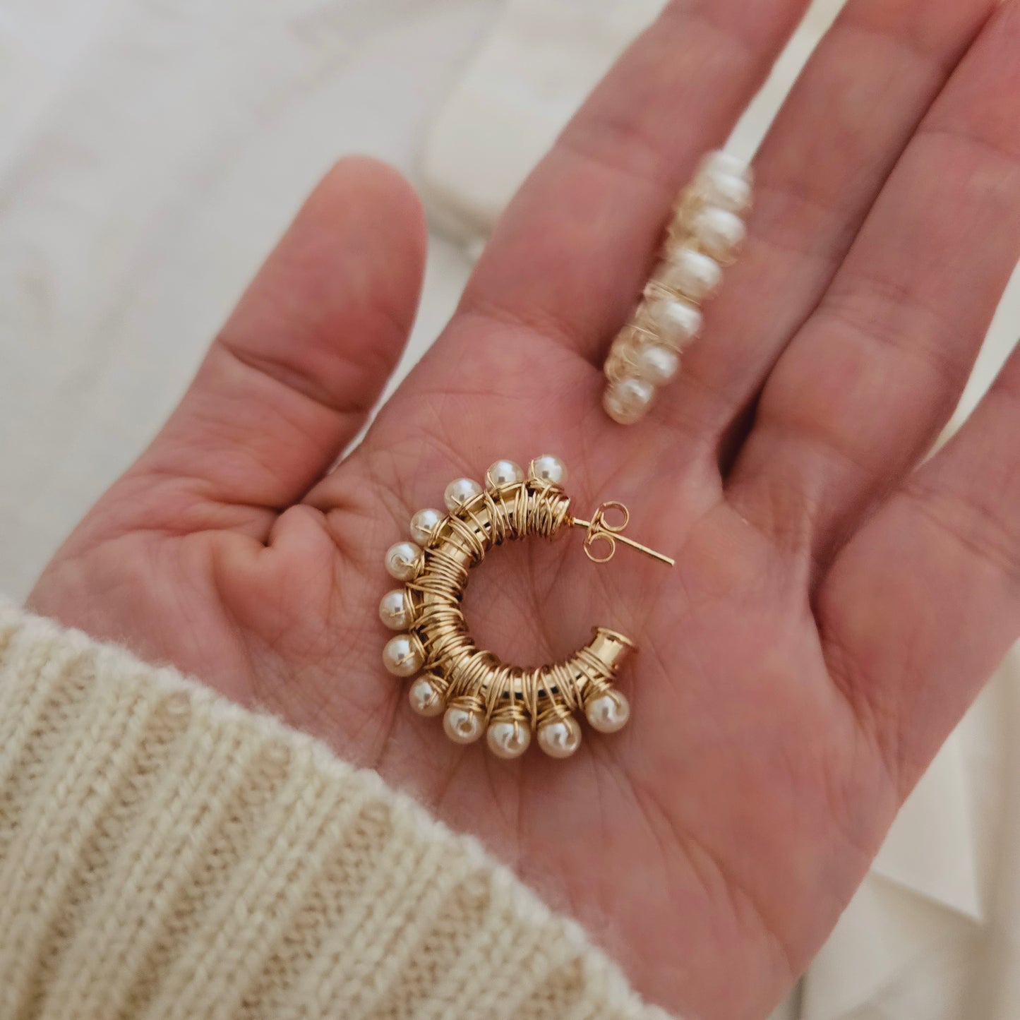 Pearl Hoops Earrings Gold Hoop Earrings  Ball Hoop Earrings