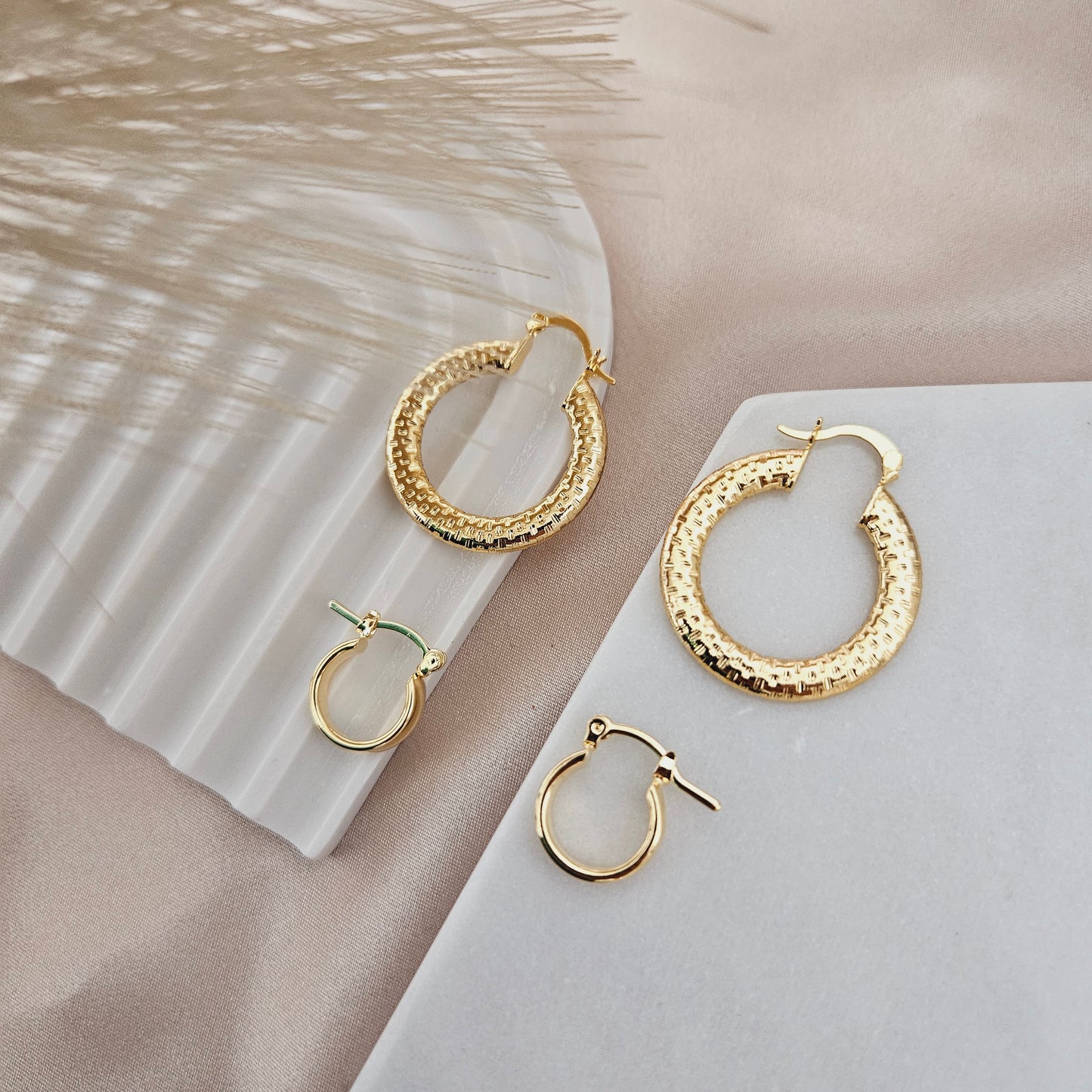 Kalani Non Tarnish Gold Hoop, Light weight Textured Hoops