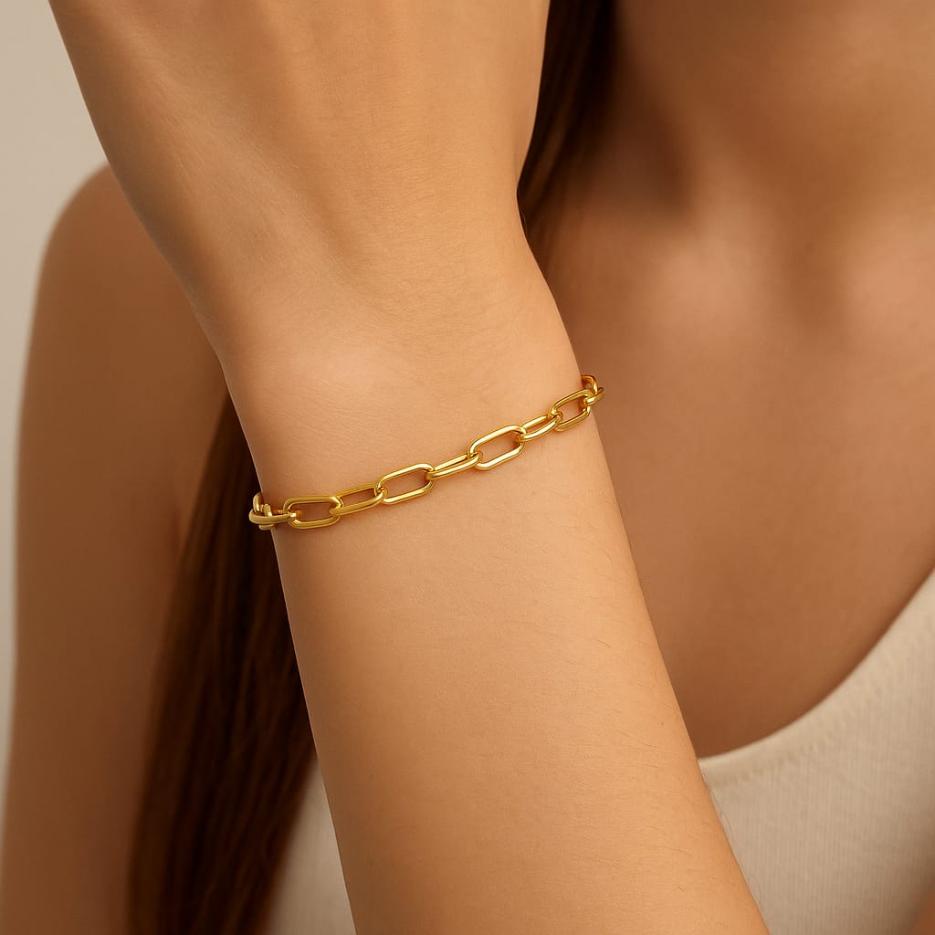 18k Gold Filled Paperclip Bracelet - 6 + 1 In or 7 + 1 in Adjustable Length - Acuarela Jewelry