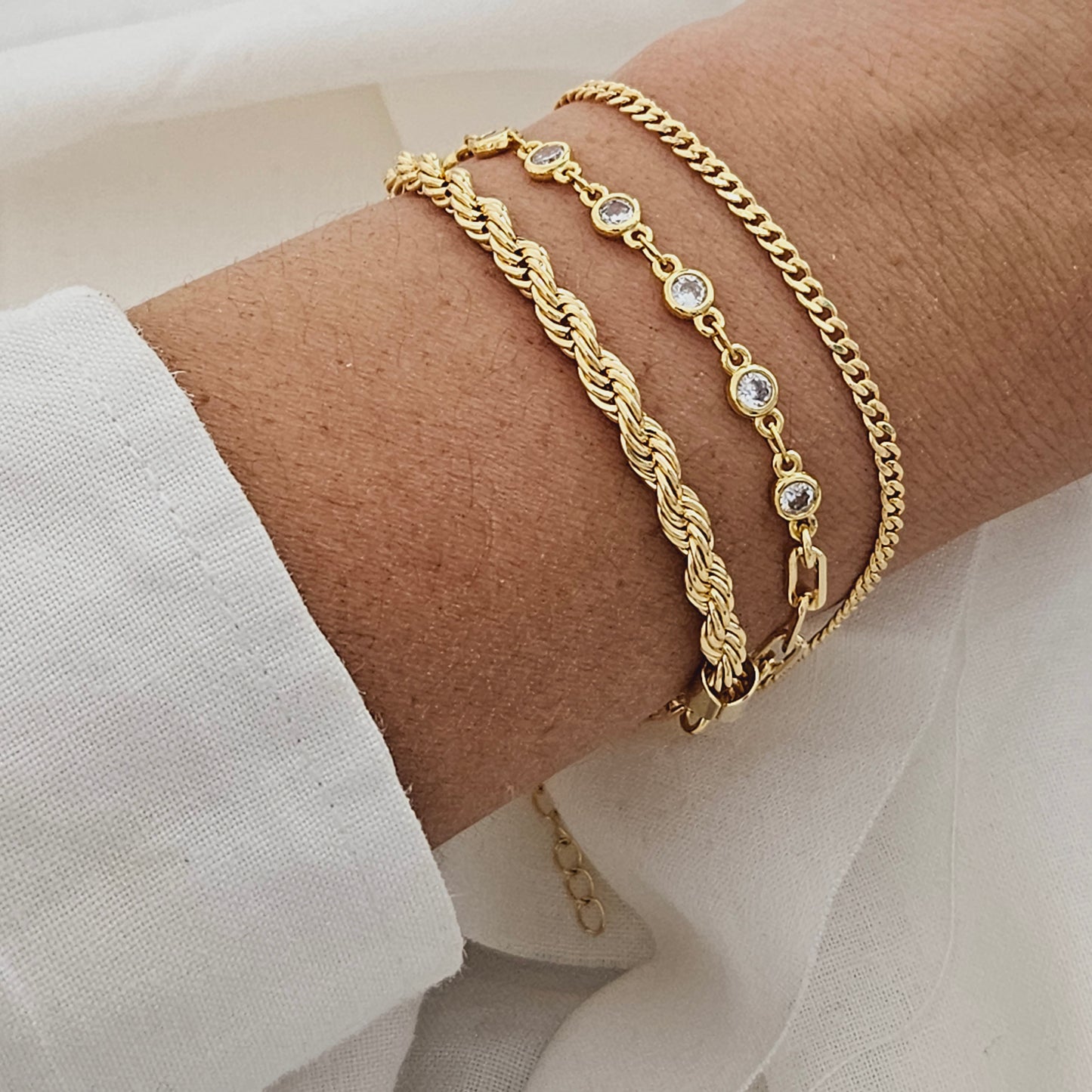 18K Gold Filled, Bracelet Set, Rope Bracelet, Paperclip Bracelet, Cuban Bracelet