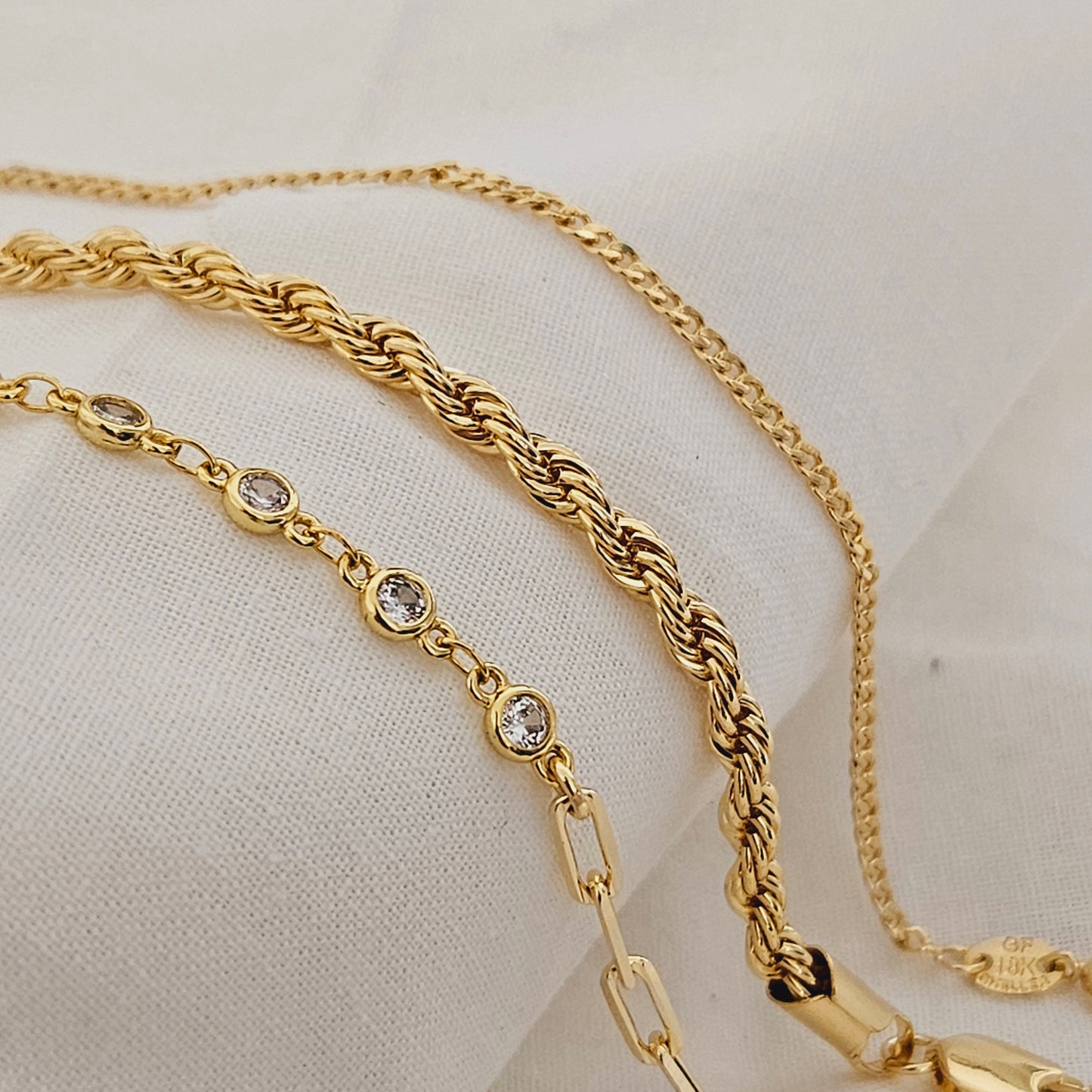 18K Gold Filled, Bracelet Set, Rope Bracelet, Paperclip Bracelet, Cuban Bracelet