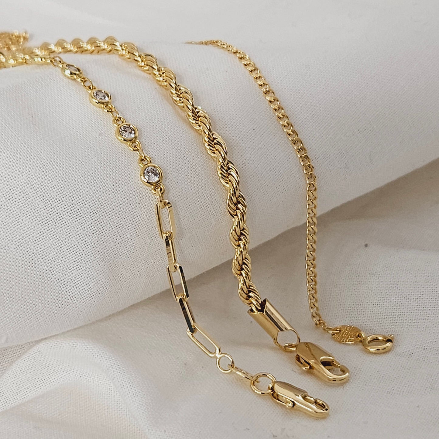 18K Gold Filled, Bracelet Set, Rope Bracelet, Paperclip Bracelet, Cuban Bracelet