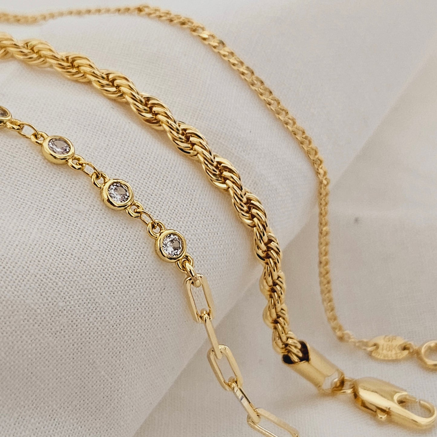 18K Gold Filled, Bracelet Set, Rope Bracelet, Paperclip Bracelet, Cuban Bracelet