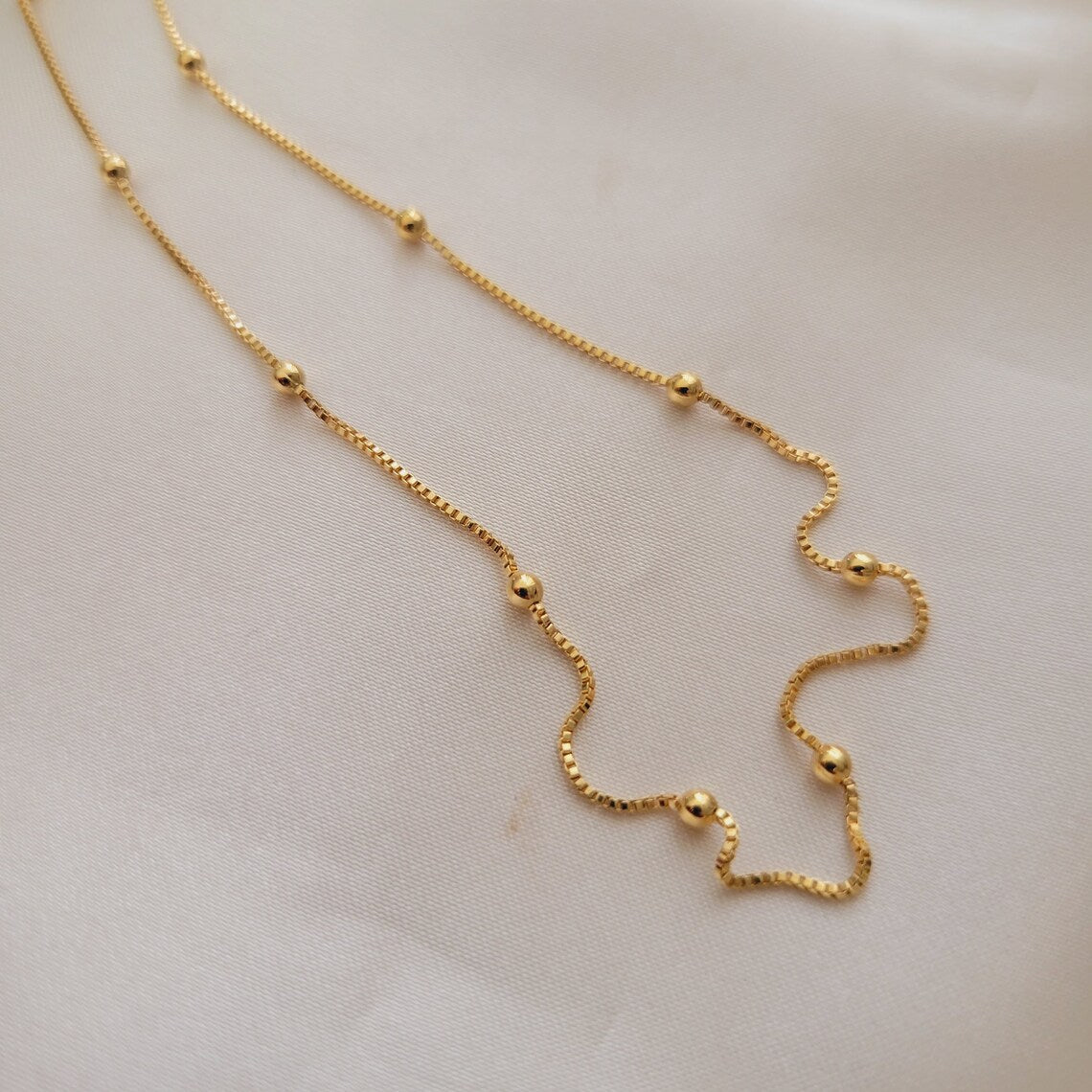 Satellite Chain Necklace, Gold Beaded Necklace, 18k Gold Filled Necklace, Minimalist Necklace