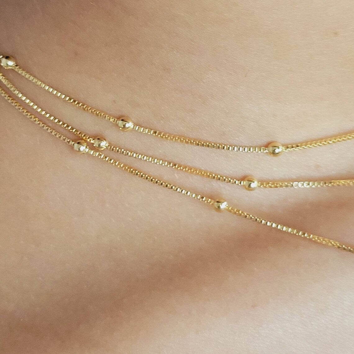 Satellite Chain Necklace, Gold Beaded Necklace, 18k Gold Filled Necklace, Minimalist Necklace