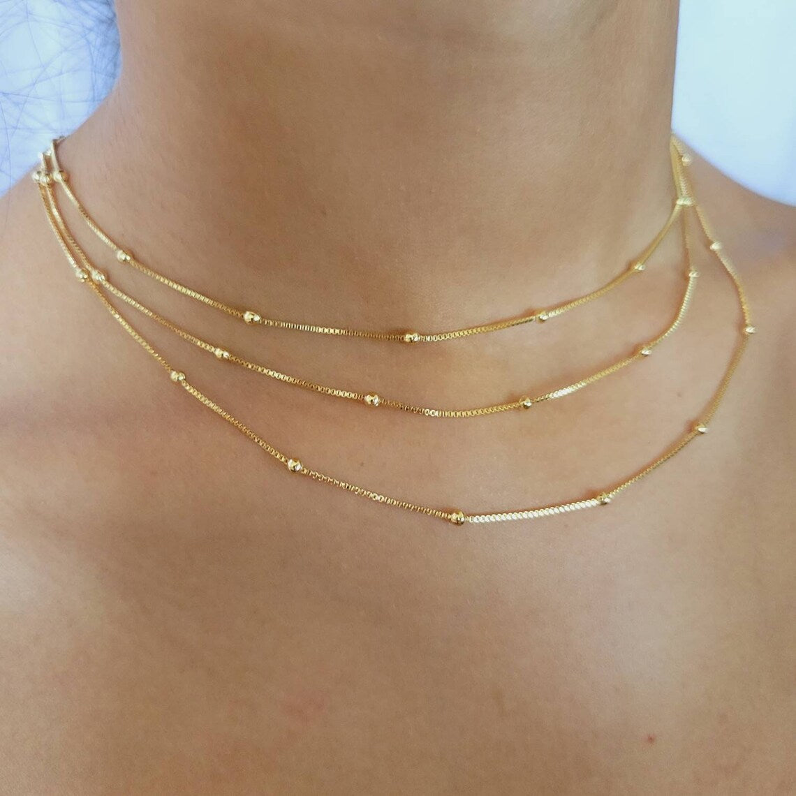 Satellite Chain Necklace, Gold Beaded Necklace, 18k Gold Filled Necklace, Minimalist Necklace