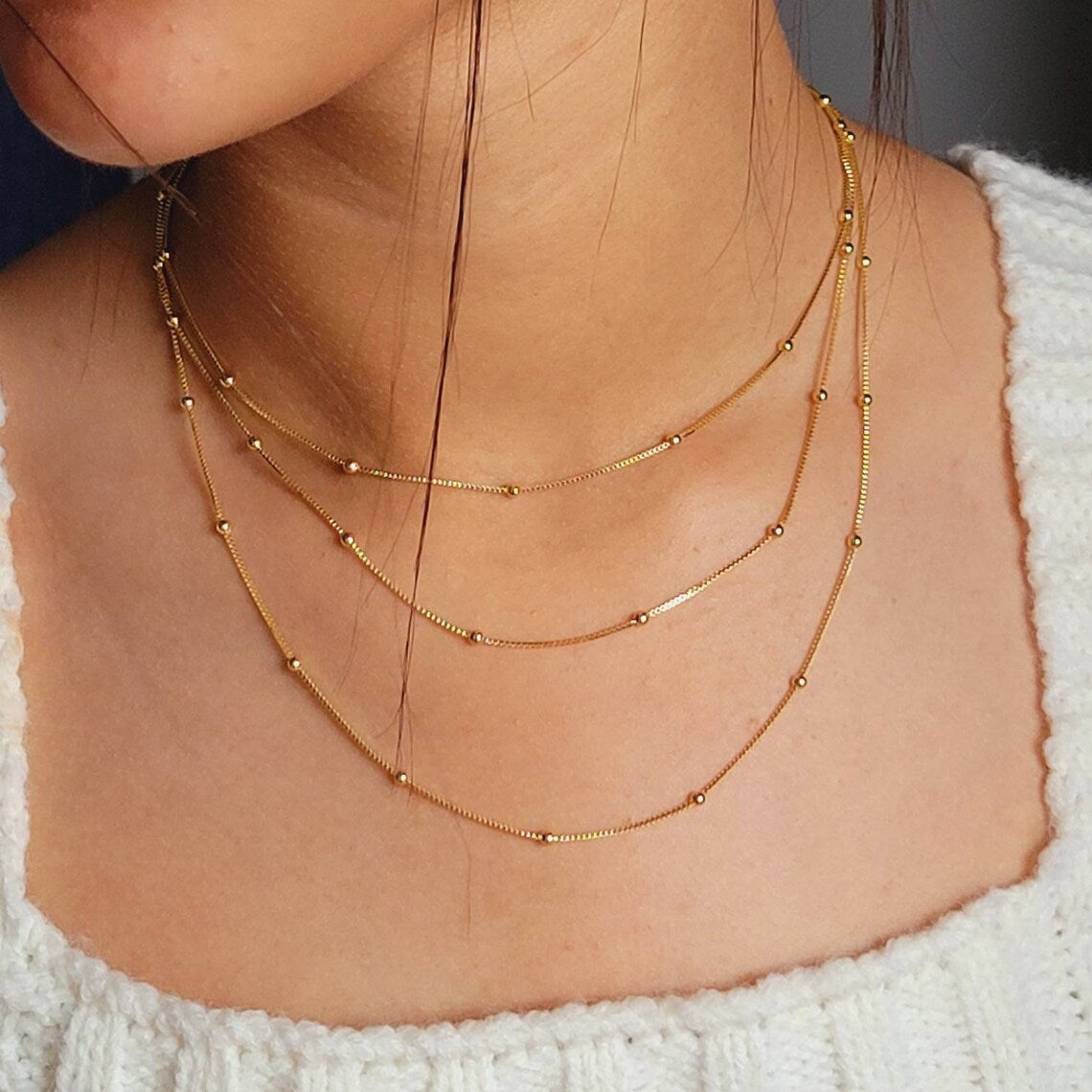 Satellite Chain Necklace, Gold Beaded Necklace, 18k Gold Filled Necklace, Minimalist Necklace